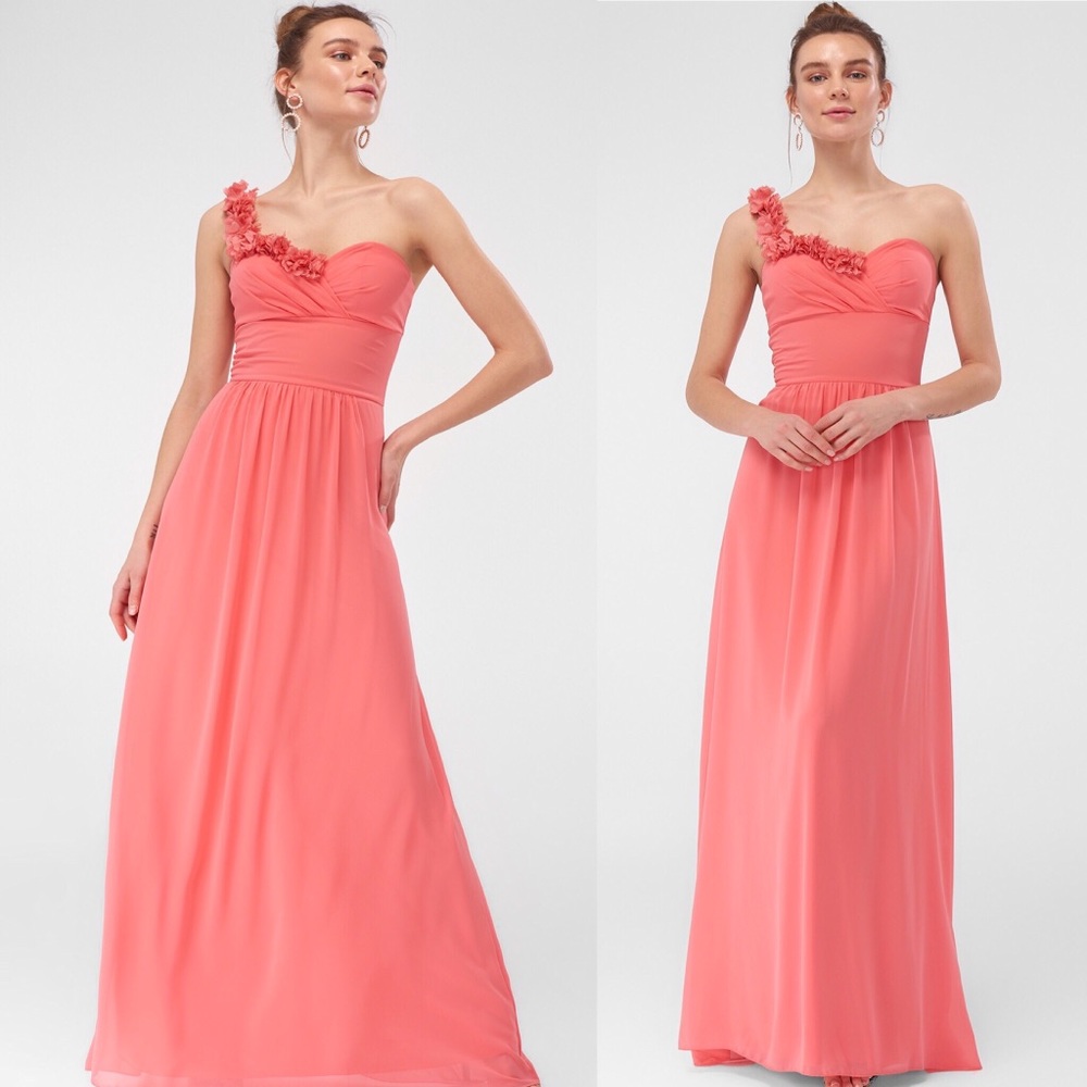 New Coral Flower Detailed Bridesmaid Dress